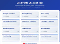 Life Events Checklist Tool screenshot